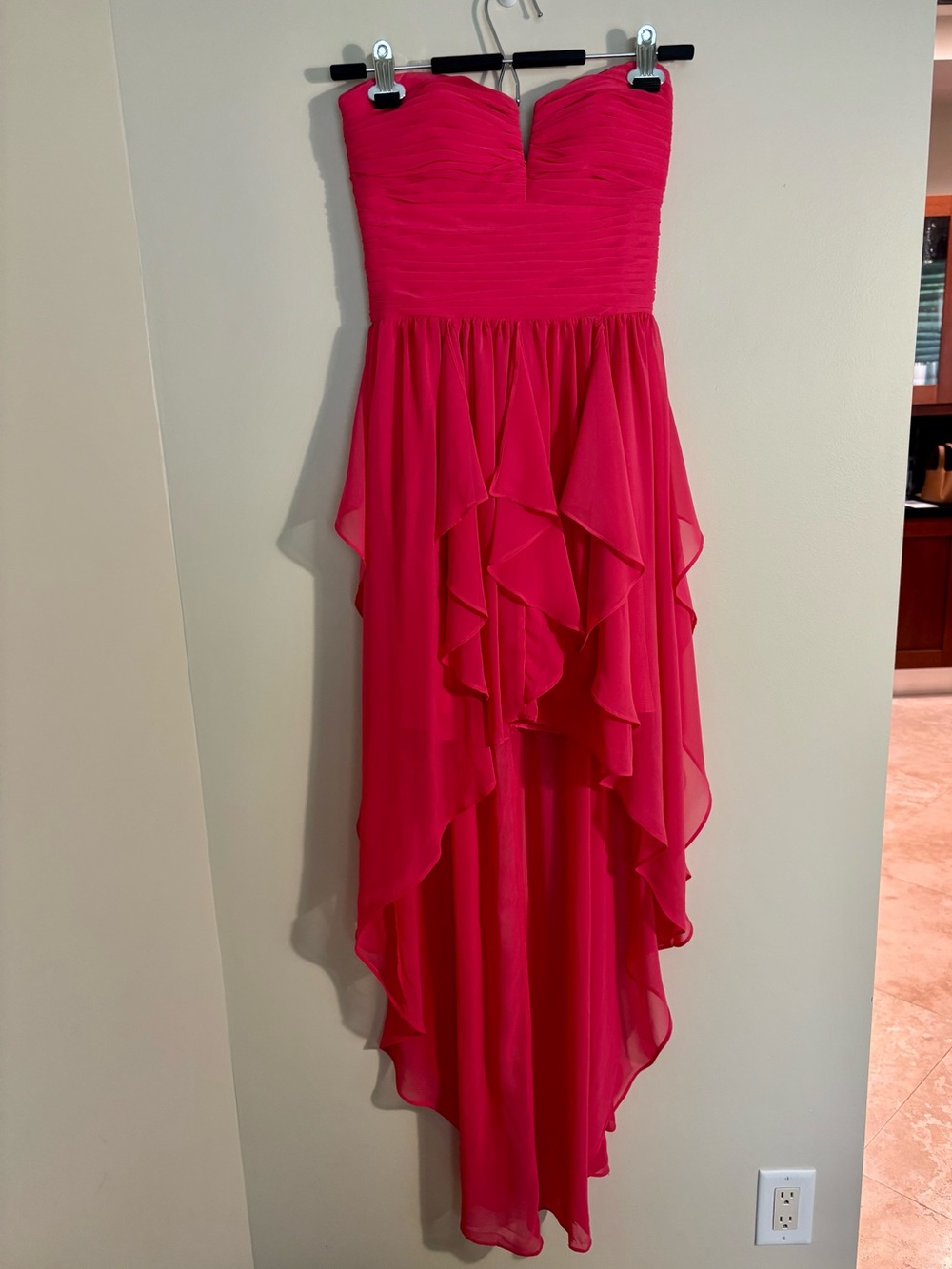 Arden B. Vtg Y2K Strapless Hot Pink Bustier HiLo Ruffle Formal Cocktail Dress